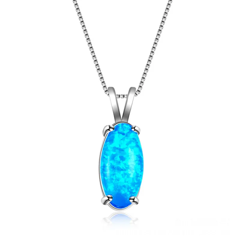 Düğünler Takı LuckyShine 1PCS Muhteşem Stil İnce mavi yuvarlak hakiki Opal Gemstone Gümüş Moda Kadınlar Charm kolye kolye