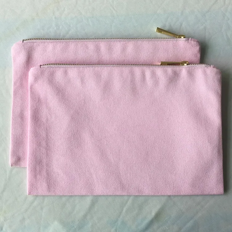 Trousse de toilette rose clair, sac à cosmétiques en coton uni, pochette en toile à fermeture éclair, pochette essentielle vierge, bricolage artisanal