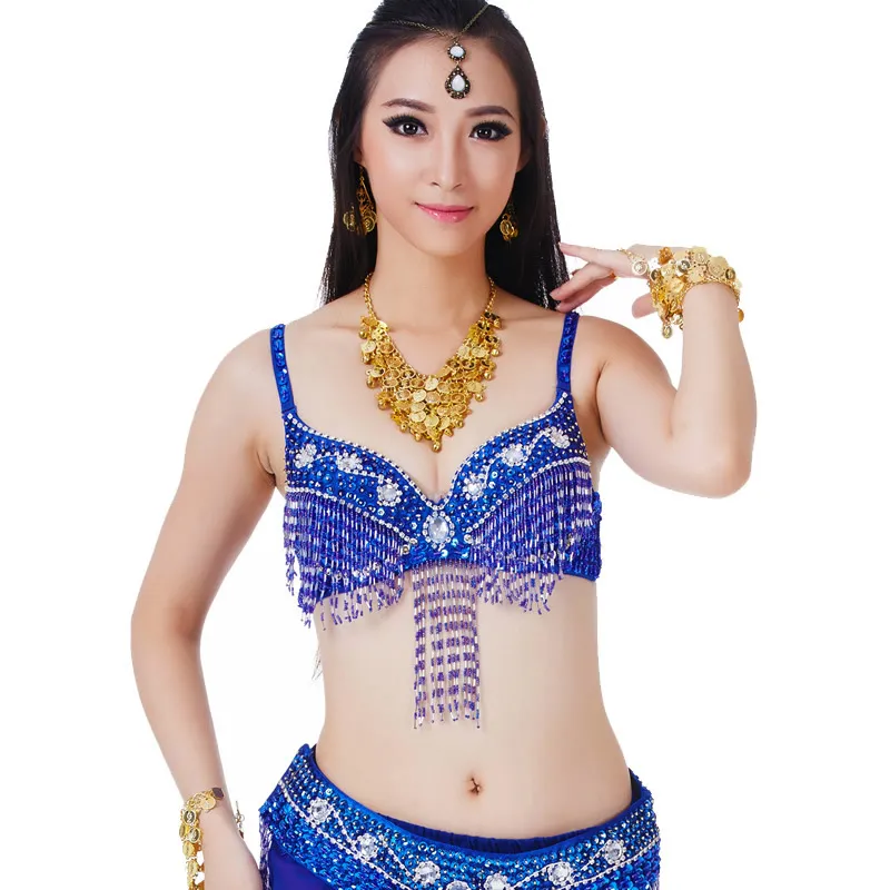 Belly Dance Frans halter Topp Sequin Beaded Women Girls Costume Underware Festival Dancing Outfit 9 Färger för Lady