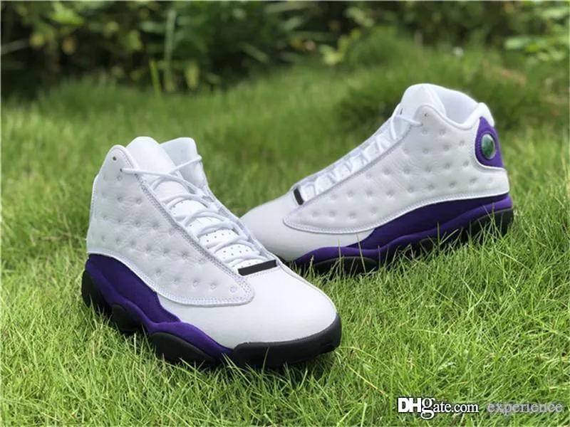 2019 Meilleur Air Authentique 13 Lakers Rivals Retro White Court Purple University Or Noir 13S Hommes Chaussures De Basketball 414571-105 Baskets De Sport