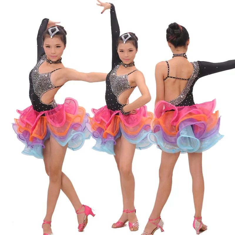 Girl Latin Dance Rumba Samba Clothing Girls Salsa Dresses Girls Stage Wear Costumes Kid's Ballroom Dressing Chinese Folk Dancing