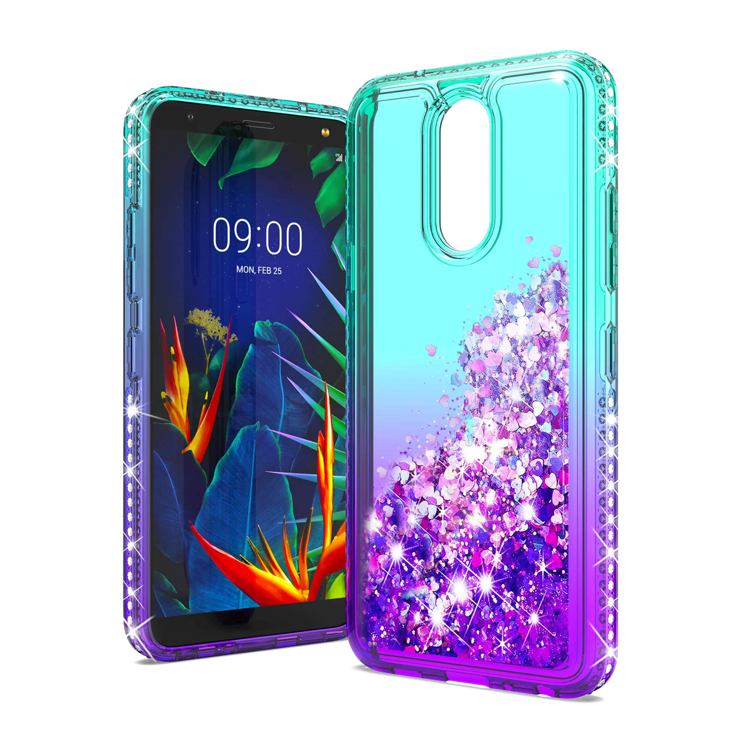 Pour Samsung S21 A01 S20 A10E sans bulles anti-empreintes digitales Double couleur dégradé bord diamant Quicksand housse de protection pour téléphone