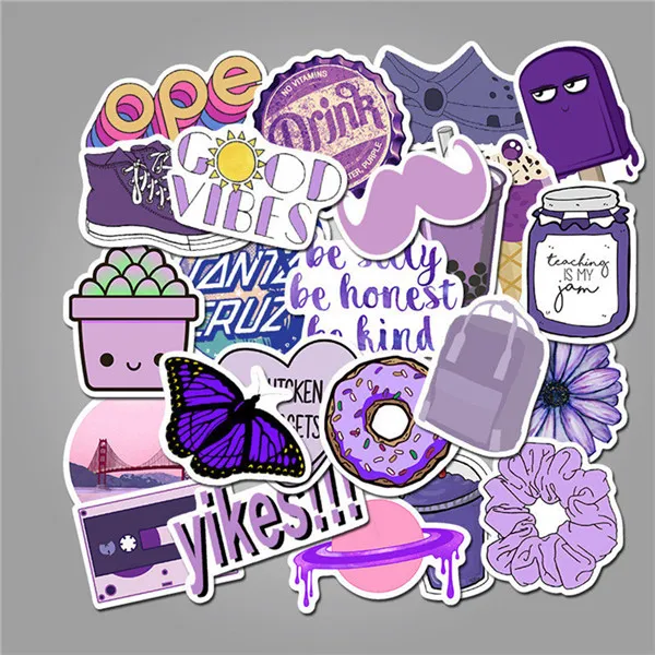 50pcs dessin animé violet Vsco mignon petits autocollants frais Pvc étanche Graffiti décoratif valise guitare cahier autocollants