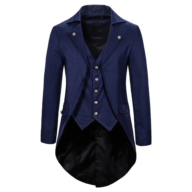 Erkek Donanma Vintage Tailcoat Ceket Steampunk Resmi Ortaçağ Gotik Viktorya Paltosu Kostüm Partisi Cosplay Prom Takım Blazer Erkekler XXL