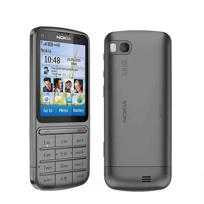 C3-01 الأصلي غير مؤمن Nokia C3-01 2.4 بوصة 5MP كاميرا 1050mAh WiFi Bluetooth هاتف محمول واحد