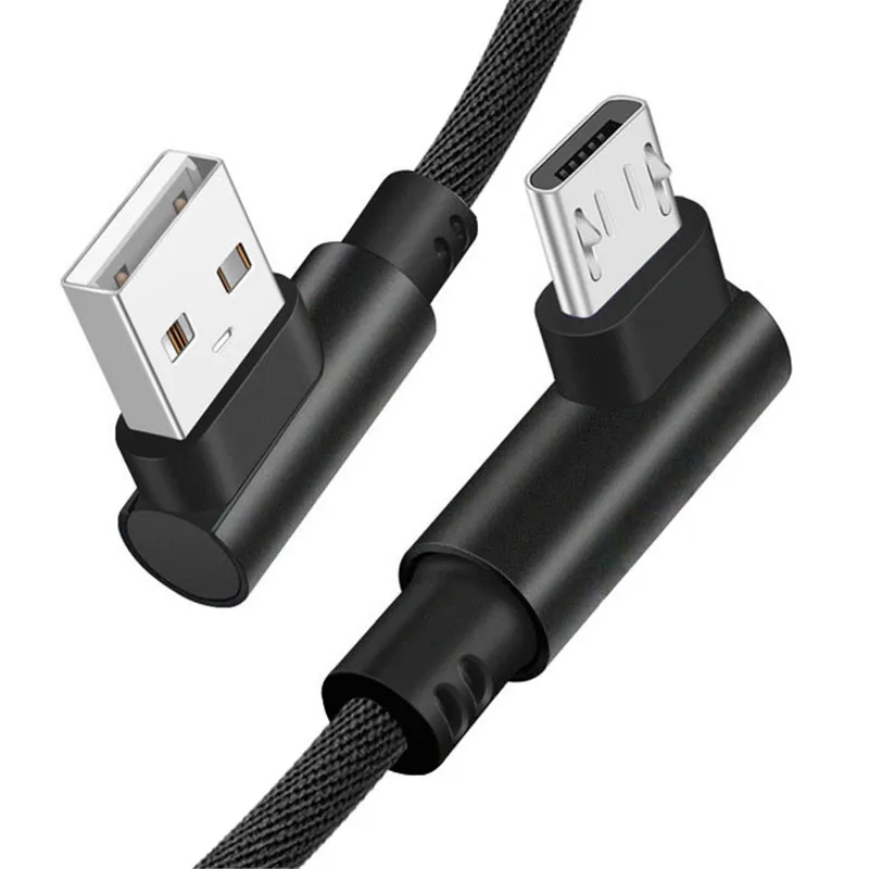 90 graden Micro USB-kabel 0.25m 1M 2M Fast Charger Cords Gevlochten V8 Type C Data Kabel voor Smartphone Android