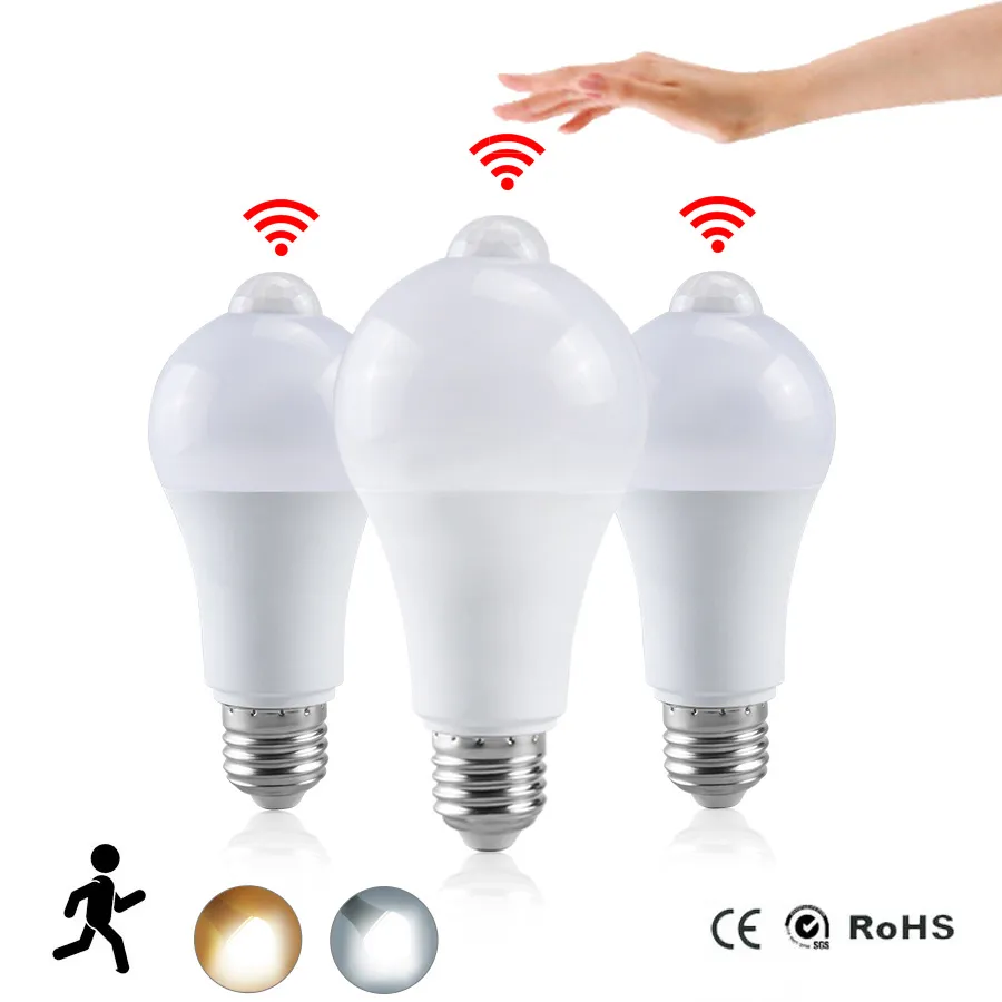 Nattlampa LED-lampa PIR-sensor rörelse AC 85-265V B22 E27 LED-lampa 12W 15W 18W 20W skymning till gryningsljus för hem