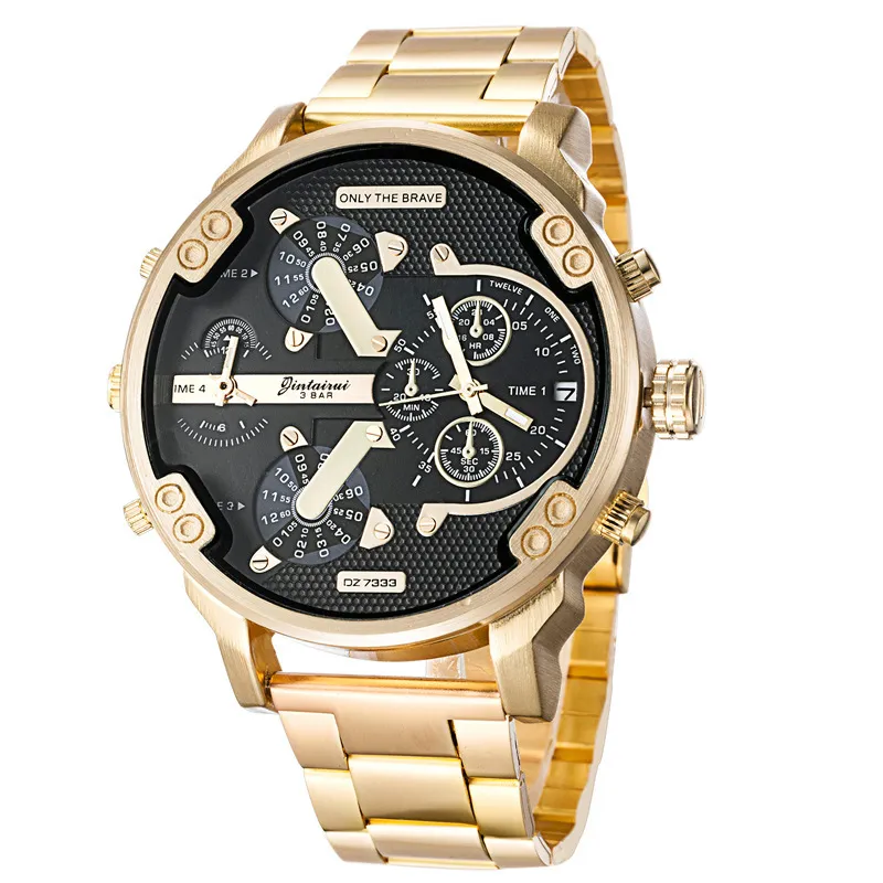 Reloj grande con esfera grande para hombre, nueva moda, reloj individual, cinturón de acero 7333, reloj de cuarzo, hora deportiva de negocios T200113255p