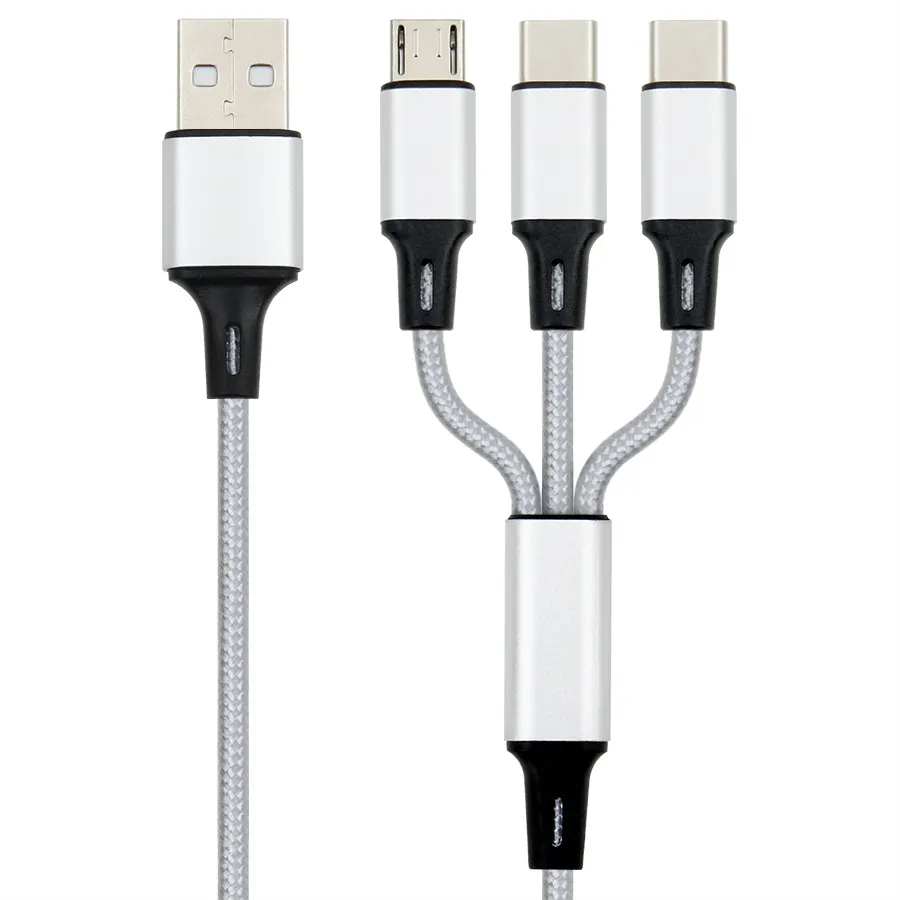 1,2 м USB-кабель для зарядки зарядного устройства 3 в 1 Micro Type C с нейлоновой оплеткой USB-кабели для зарядки телефонов для смартфонов