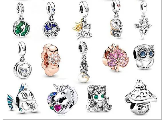 Подходит Pandora Браслеты 30pcs Unicorn Frog Рыба серебряные Подвески из бисера мотаться Charm Beads для оптовой продажи ювелирных изделий Diy Европейский Sterling ожерелье