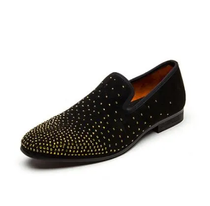 Royal Gold Rhinestone loafers men s dress shoes Luxury Slip on Suede Dress Shoes for Men s Wedding and Prom New Arrival Sizes 38 46