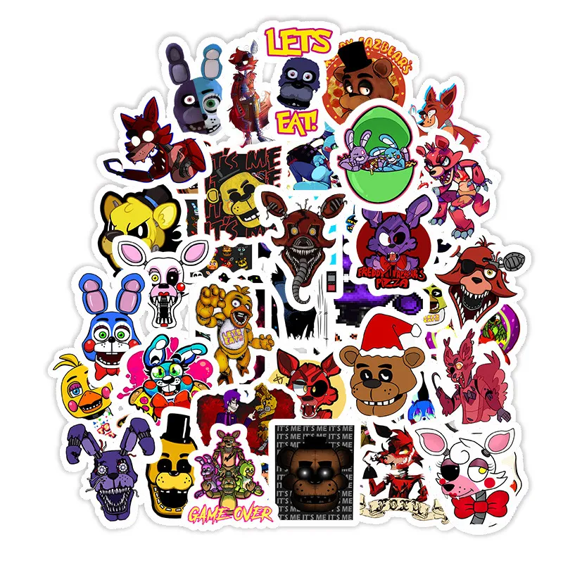 50 Styles Five Nights At Freddys Stickers Toy Cartoon Luggage Notebook  Skateboard Locomotives Waterproof Stickers 4 6cm L624 From Angela918, $0.76