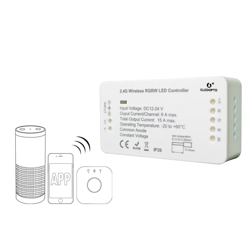 GLEDOPTO C - 007 Contrôleur de bande à LED ZIGBEE RGBW DC 12 - 24V Compatible avec Amazon Echo plus / Osram Lightify