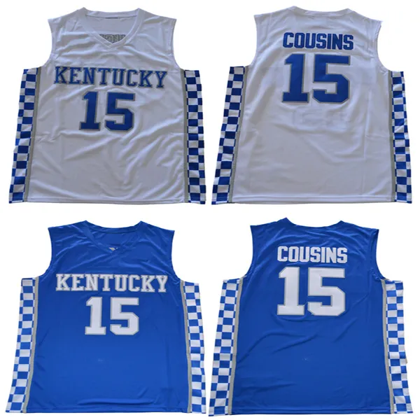 Men 15 DeMarcus Cousins Custom Kentucky Wildcats college jerseys blue white customize university basketball wear adult size stitched jersey