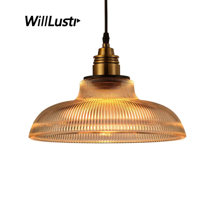 Retro Ribbed Glass Pendant Lamp Creative Pot Cover Hotel Lounge Cafe Office Bar Counter Dinning Room Industrial Suspension Light