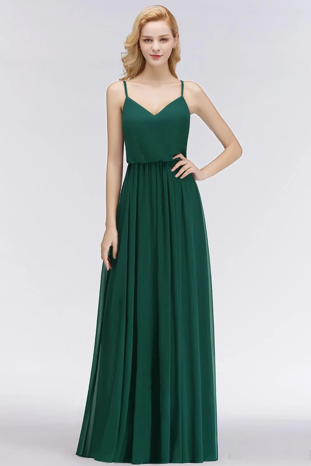 Green Chiffon A-Line Green Chiffon Bridesmaid Dresses with Spaghetti Straps and Backless - Plus Size (DH0001) Green Chiffon A-Line Green Chiffon Bridesmaid Dresses with Spaghetti Straps and Backless - Plus Size (DH0001)