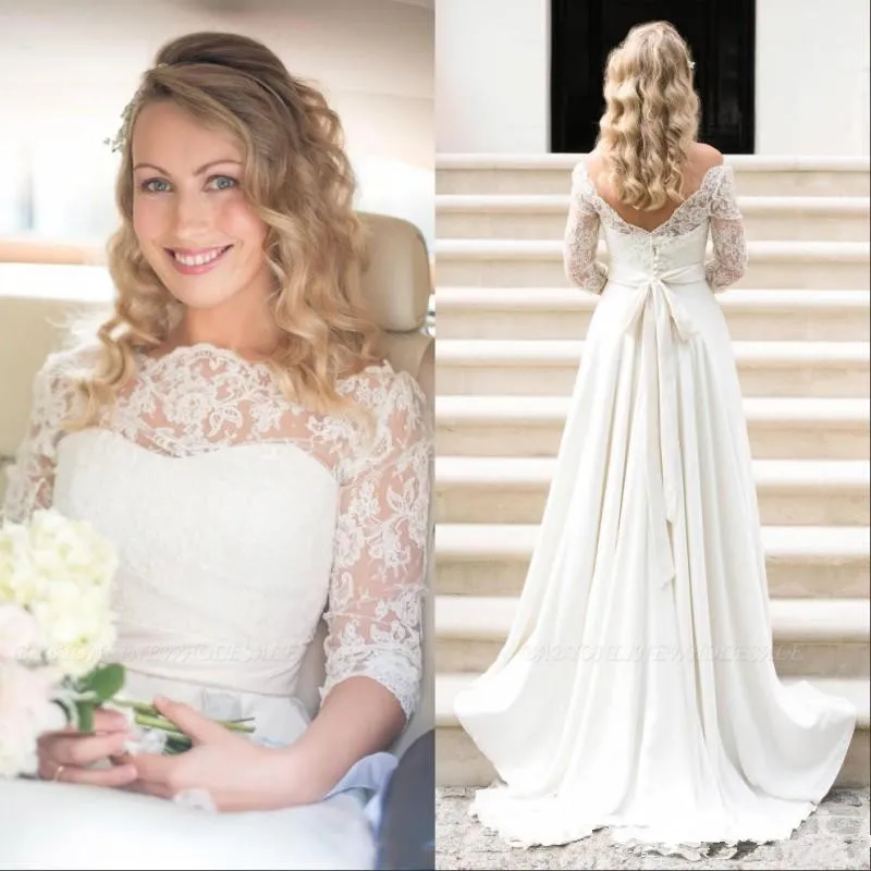 Modest A Line Country Wedding Dress With Long Sleeves Country Illusion