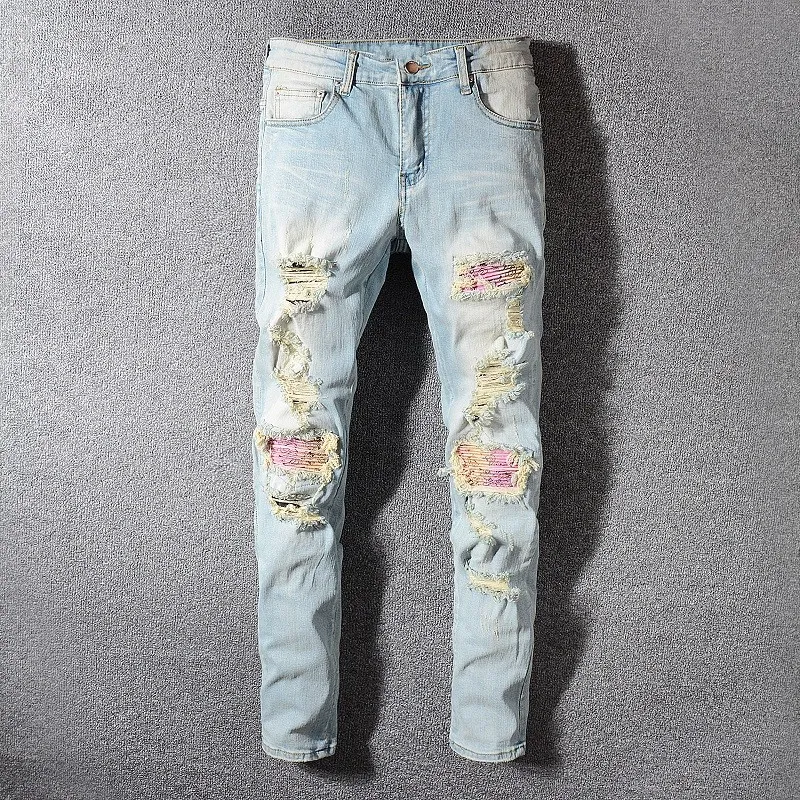 Męskie Designer Dżinsy Męskie Luxury Denim Moda Mężczyźni Tattered Motorcycle Cowboy Tattered Blue Brand Brand Slim Motorcycle Cowboy Bestsellery