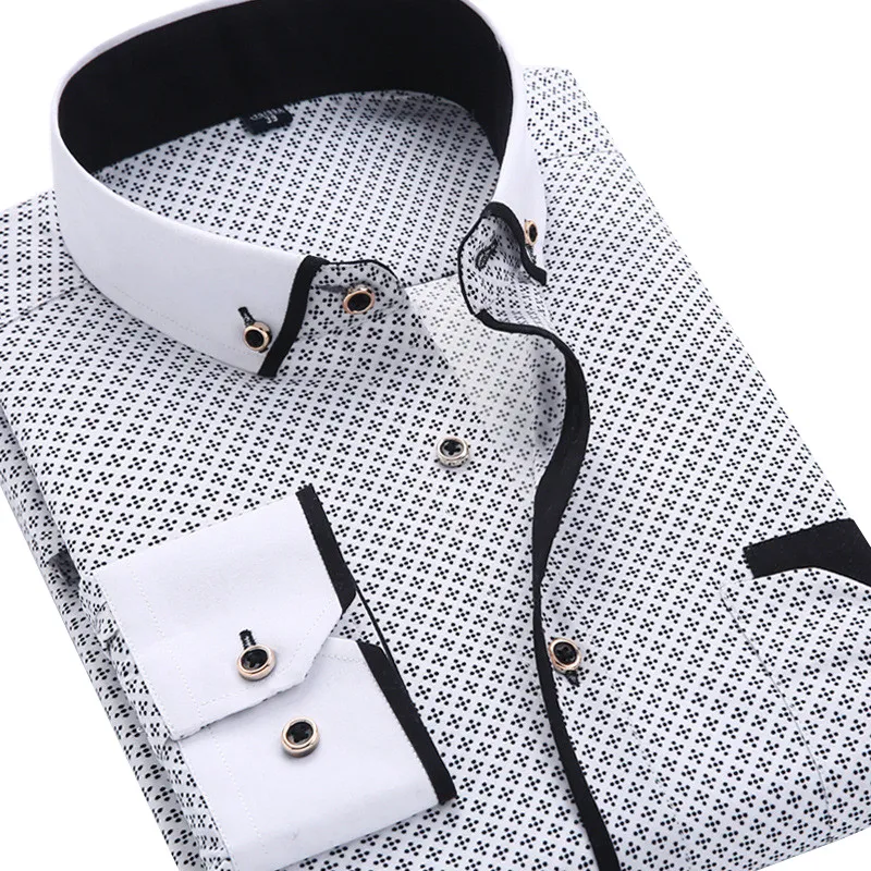 Mannen Mode Casual Lange Mouwen Gedrukt Shirt Slim Fit Mannelijke Social Business Dress Merk Kleding Zacht comfortabel