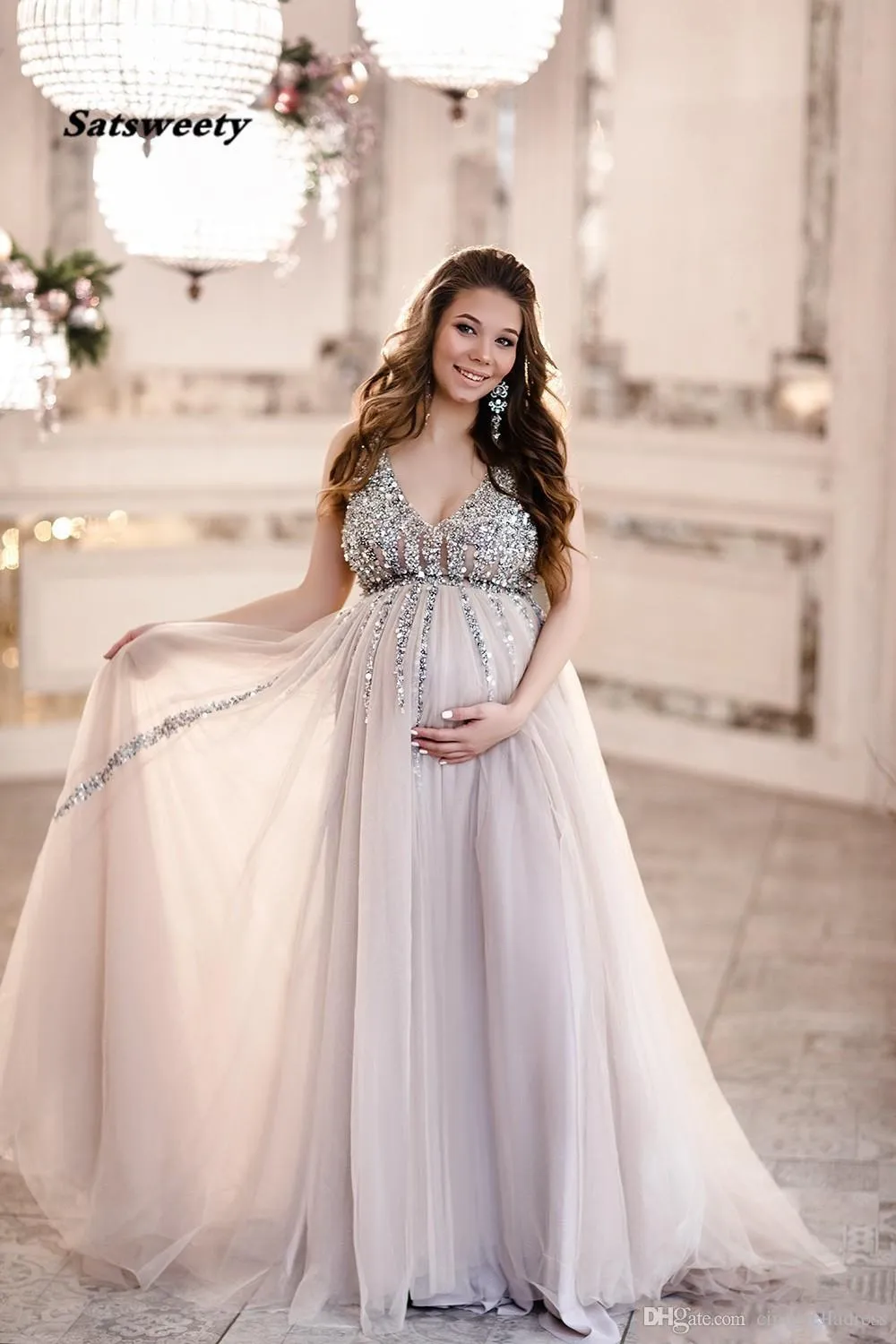 Bell Sleeve Baby Shower Gown - Sexy Mama Maternity