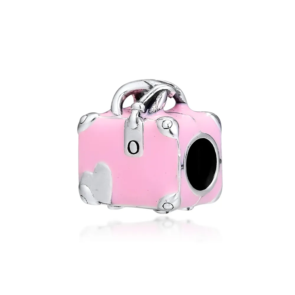 2019 Original Real 925 Sterling Silver Jewelry Pink Travel Bag Charm Beads Fits European Pandora Bracelets Necklace for Women Maki228V