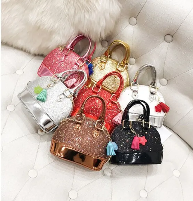 Borsetta per bambini Mini Borse a tracolla per ragazze Shinning Glitter Purse Toddler Kids Shell Borsa con paillettes con catena Borse carine 8 colori