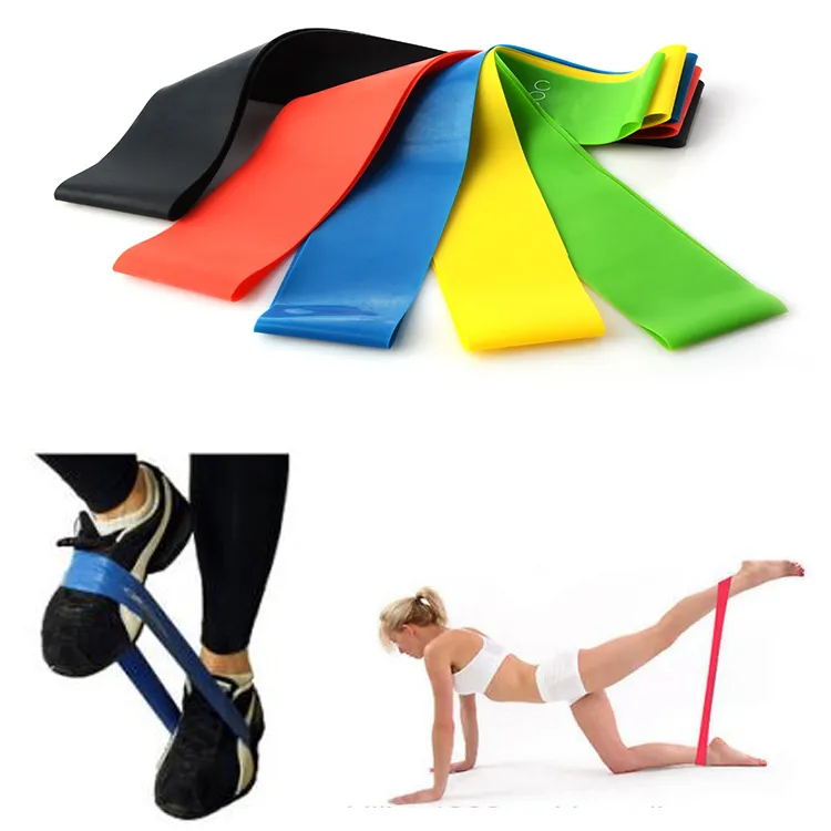 Kapalı Açık Fitness Ekipmanları 0.35mm-1.1mm Pilates Spor Eğitim Elastik Bantlar 5 Seviyeleri Lateks Yoga Direnç Döngü Bantları Set