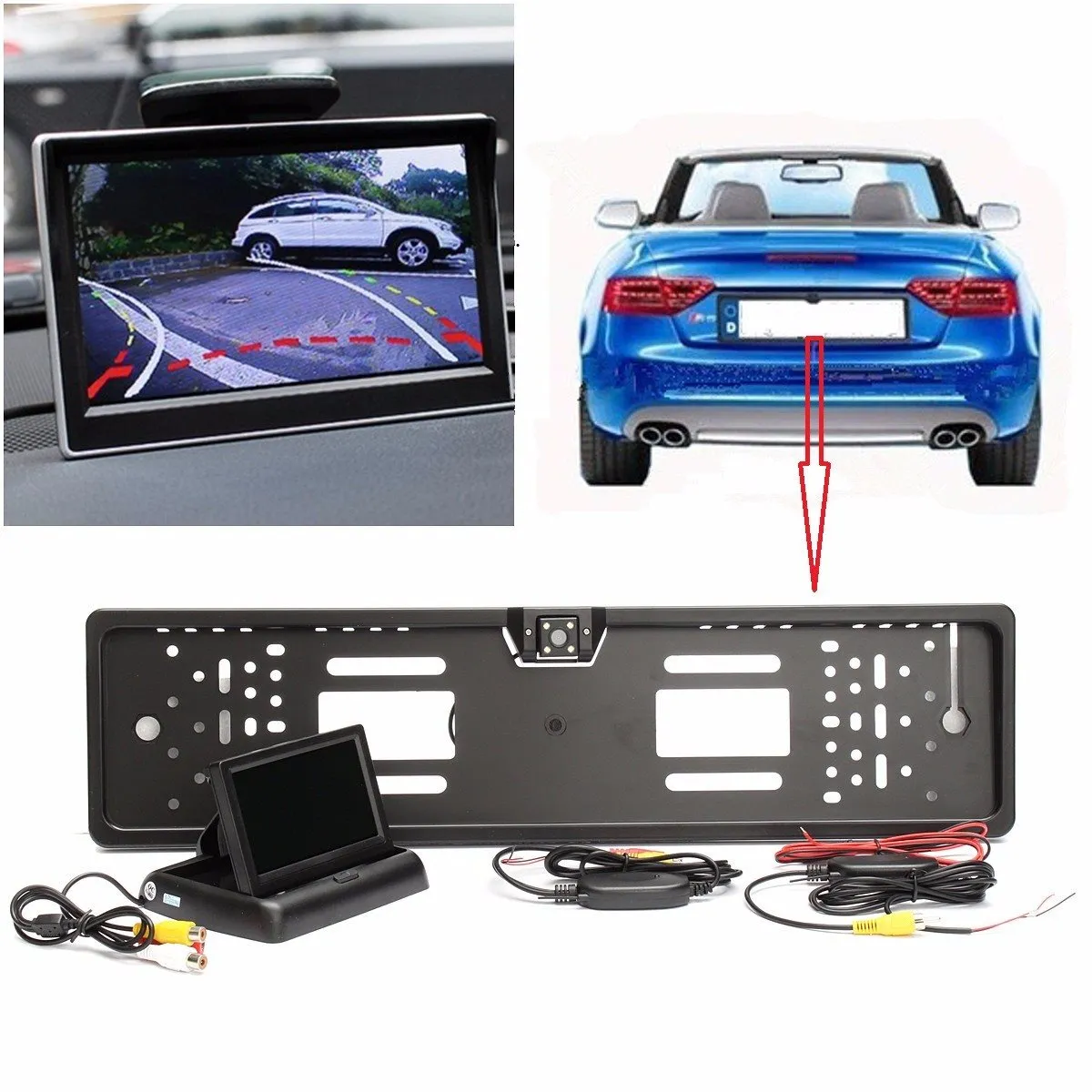 Freeshipping 120 Degree Wireless License Plate Rear View Kit Reversing Night Vision Car Camera 4.3 Inch Monitor Car Truck DC 12V