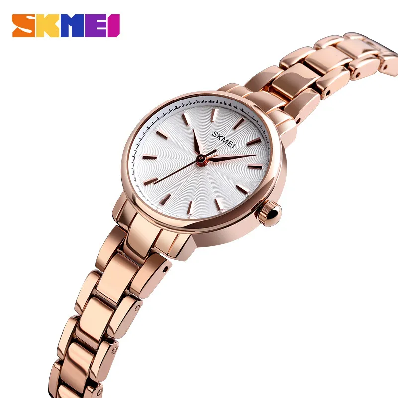 Pulseras delgadas Reloj de acero inoxidable para mujer Reloj de cuarzo Anal gico de lujo Oro rosa Vestido de moda Relojes de pulsera para mujer 1410