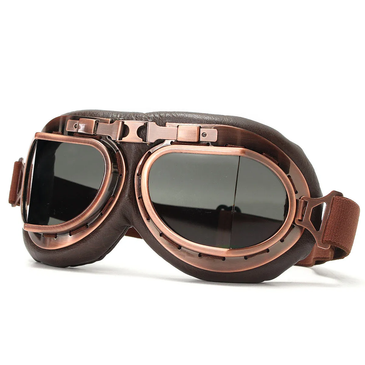 Casque Pilote Vintage Steampunk Cuivre Moto Scooter Casque Lunettes Lunettes Anti UV