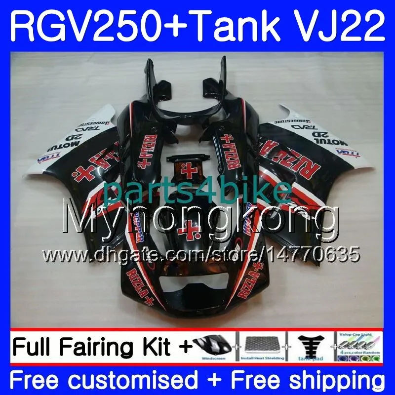 Kropp + Tank för Suzuki RGV250 VJ22 Stock Rizla Röd 1988 1989 1990 1991 1992 1993 307HM.33 RGV-250 VJ21 RGV 250 88 89 90 91 92 93 Fairing Kit