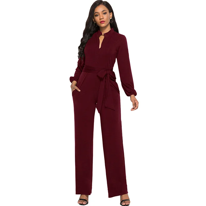 High Street Womens Loose Fit Burgundy Jumpsuit With Wide Legs
