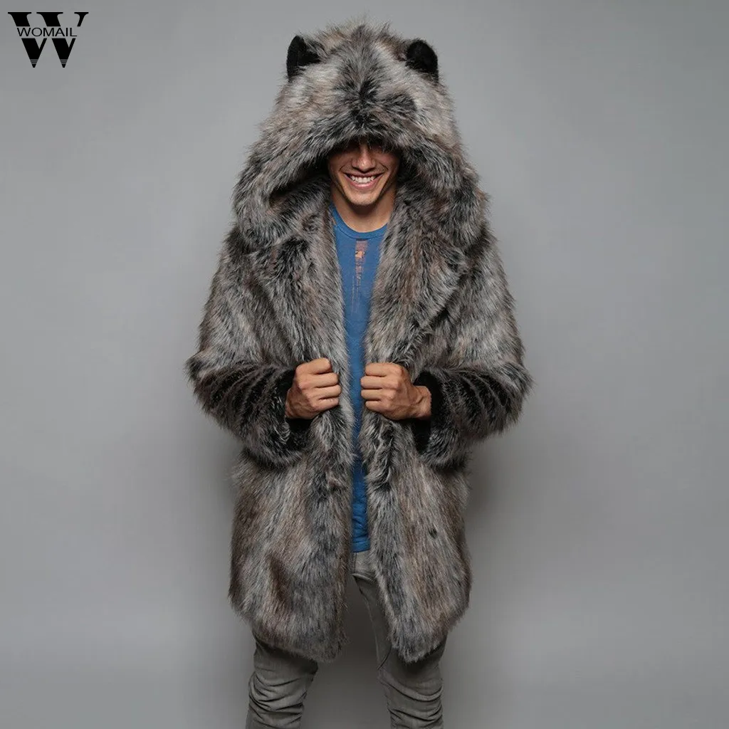 Womail Jacket Fashion Mens Warm Thick Coat Jacket Faux Fur Parka Outwear Cardigan Overcoat men's coat 20190817