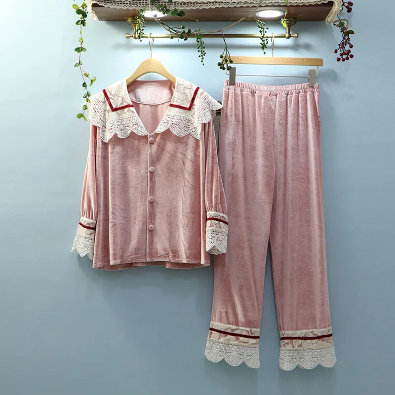 JRMISSLI Womens Pajamas Sets 2019 Woman Plaid Full Sleeve Pants Nightgown Lady Gold Velvet Pyjamas Sleepwear Loungewear sets