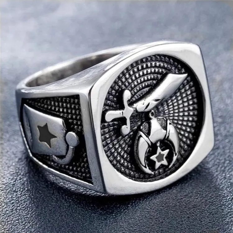 High quality 316 Stainless steel Religious Masonic Shriner rings jewelry Muslim Moon and star Camel Hat Sword Jewel Items Shrine rings