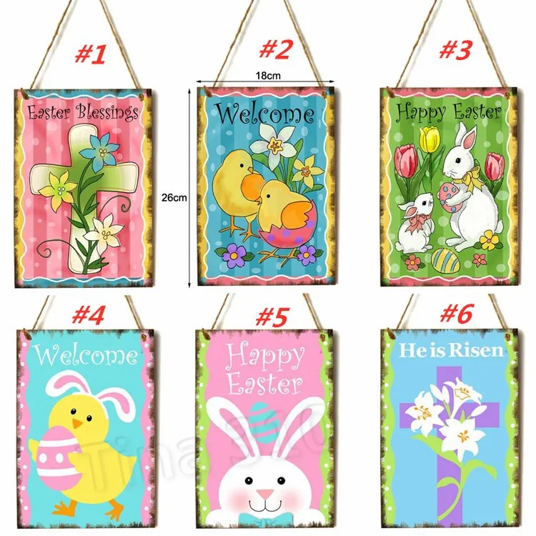 Easter Flag Cross Wiszące Craft Happy Easter Bunny Wiszące Ornament Drzwi Wall Ganek Worka Wisiorek Easter Decoration 6style T2i5732