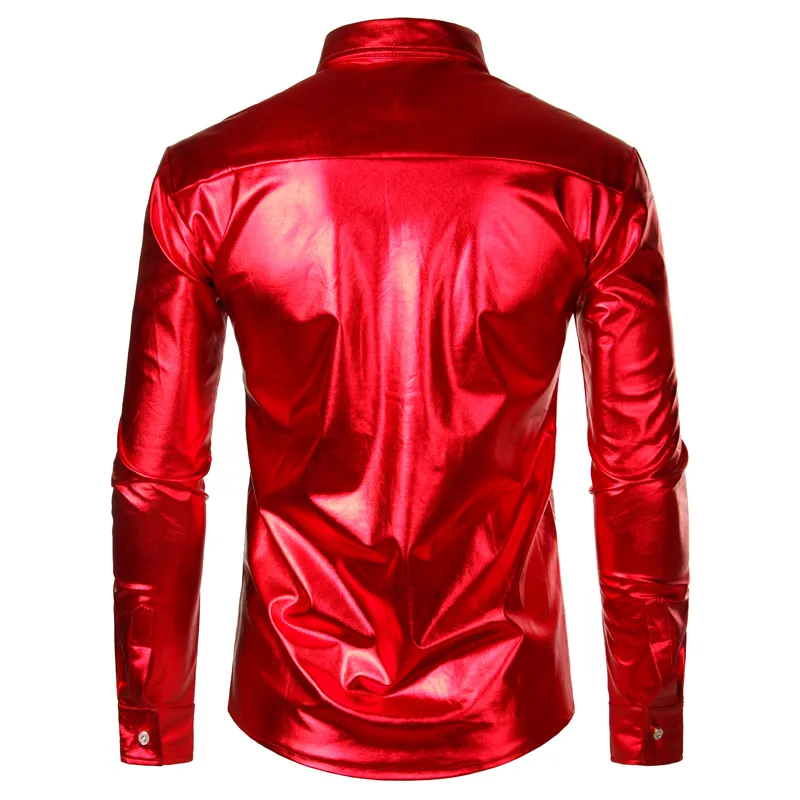 Red Metallic Sequins Glitter Shirt Men 2019 New Disco Party Halloween Costume Chemise Homme Stage Performance Shirt Male Camisa287I