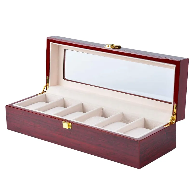 خشبي الطلاء ووتش صندوق -6 واسعة مراقبة فتحات القضية، عرض المجوهرات، منظم التخزين، هدية الرجال-التخزين، مربع المجوهرات