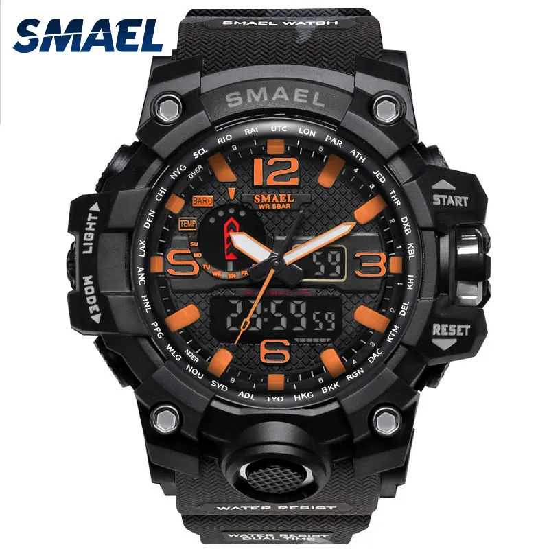 2020 Smael Luxury Orange Camuflage Watches Watche Watch Smael Brand Watch Digital LED Na rękę Sport 1545b Męskie Watch224B