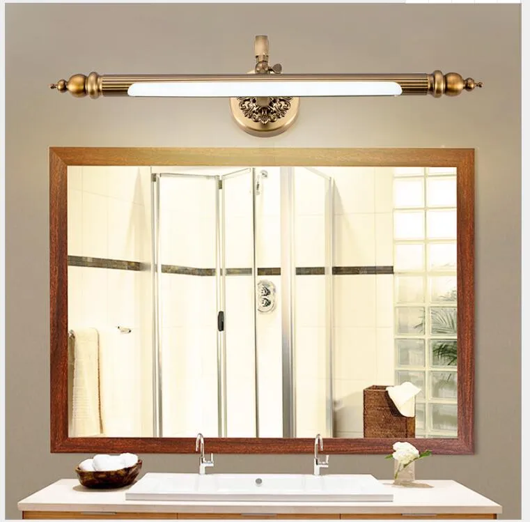  FairUo Lámparas de pared, espejo LED, luz frontal, retro,  latón, espejo de baño, vintage, antiguo, impermeable, lámpara de pared, luz  de maquillaje para espejos, espejo de gabinete/latón/L56Cm/11W :  Herramientas y Mejoras