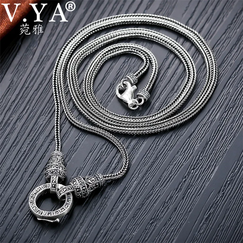 ペンダントネックレスv Ya Thai Silver Long Chain Necklace for Women 925 Sterling Marcasite Stone 1 5mm 60cm 70cm 75cm 80cm1249f