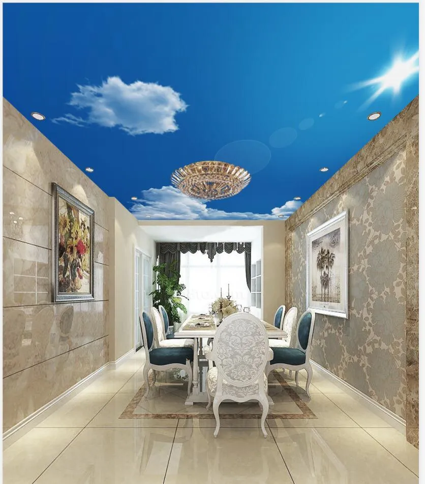 美しい青い空と白い雲サンの天井壁画アート絵画リビングルームベッドルームの天井背景壁紙
