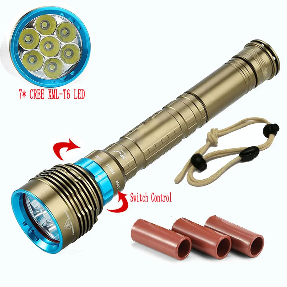 Waterproof LED Diving Flashlight 7 XML T6 8000LM Underwater LED Torch Lamp Light Tactical Flashlight Lantern USe 18650 26650 Battery