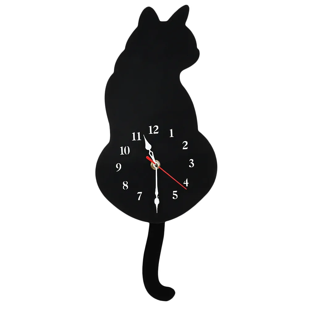 Kit de relógio de parede de gato fofo com cauda oscilante de simulação real