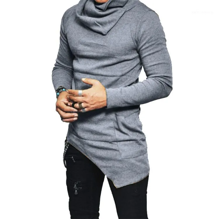 Men Longline T Shirt Designer Heaps Collar Long Sleeve Hip Hop Solid T Shirts Men's Irregular Tops tee1