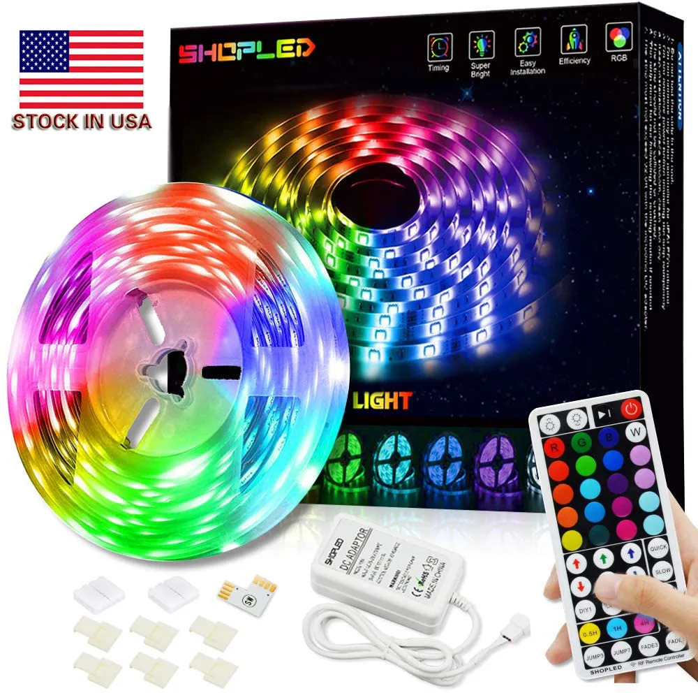 미국 RGB LED 스트립 빛 5050 5M 10M IP20 LED 빛 RGB LED를 테이프 Led 리본 유연한 RF 컨트롤러 DC12V 어댑터 설정에서 증권