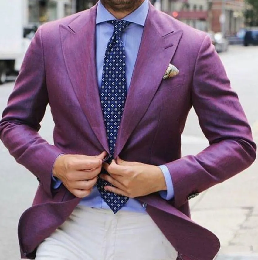 ファッション紫色の新郎タキシードピークラペル新郎結婚式のタキシード優秀な男性正式ブレザープロムジャケットスーツ（ジャケット+パンツ+ネクタイ）1658