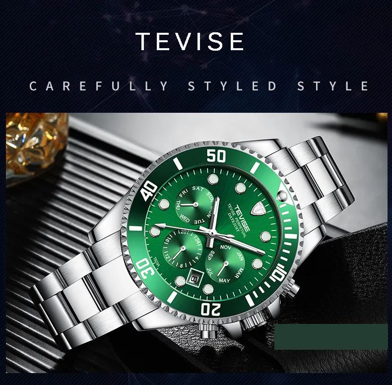 TEVISE 2021 Automatic Mens Stainless Steel Lige Mechanical Watch