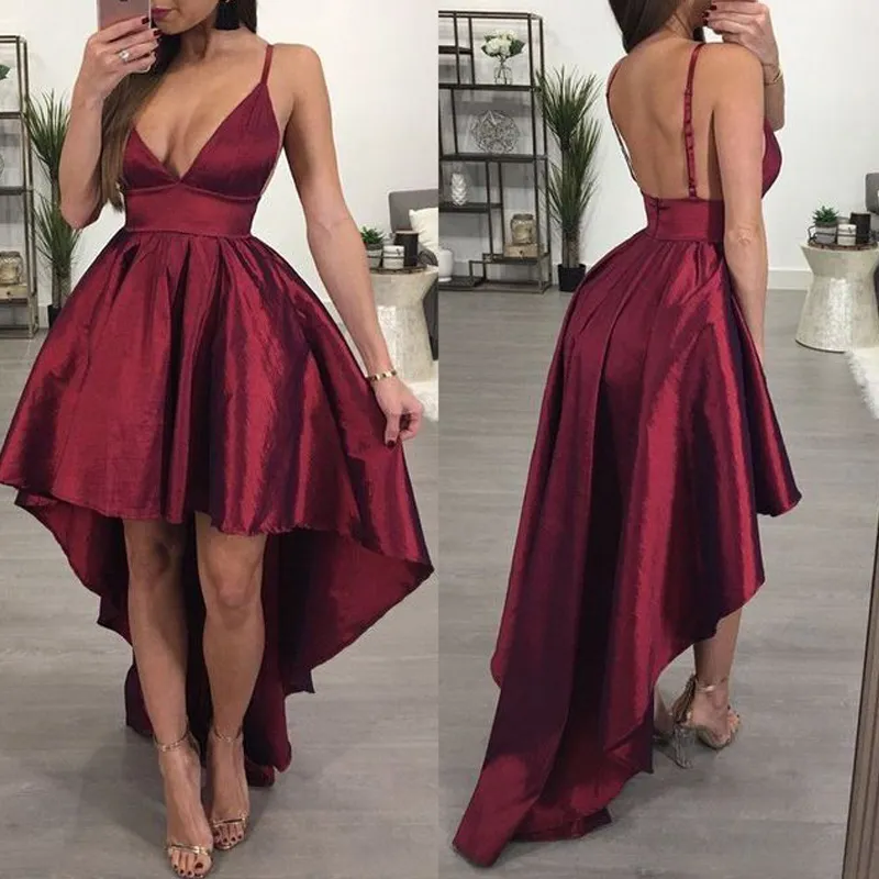 Economici brevi abiti da ballo corto senza spalline senza spalline Backless Borgogna abiti da festa formale anteriore breve posteriore lungo Custom Made