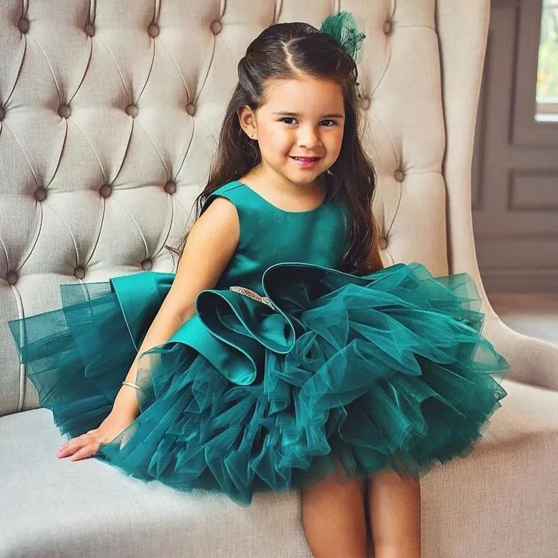 green emerald velvet dress Reese 311-L Hunter Green Satin and Tulle Dress with Sash and Flower-L – Lil  Fashionistas main image 0